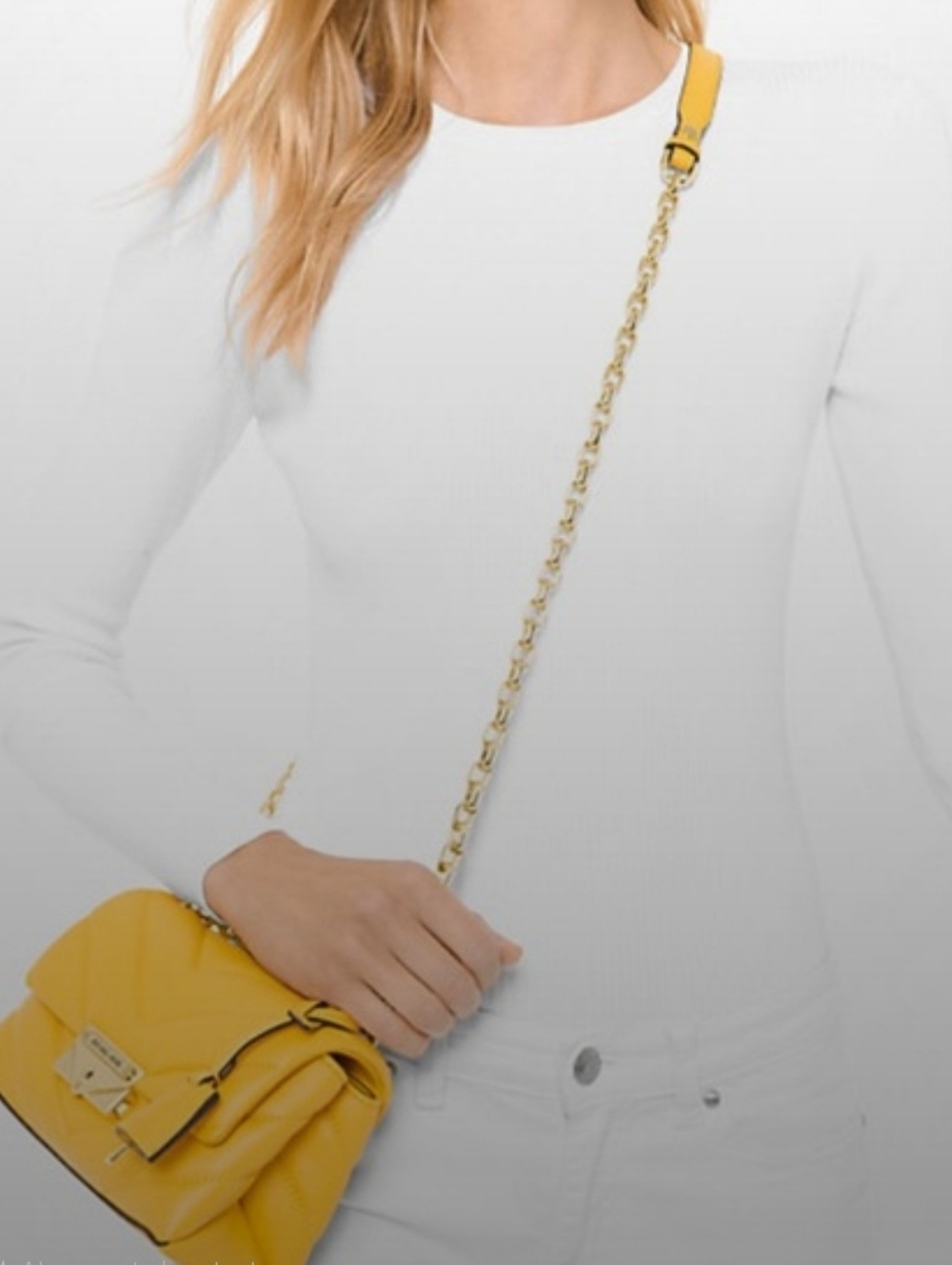 Michael Kors Yellow Quilted Leather Crossbody with Gold Chain - Picture 2 of 7